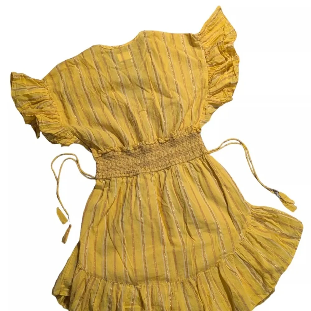 Saylor Size Small Yellow‎ Metallic Stripe Adrianne Ruffle-Sleeve Mini Dress EUC
